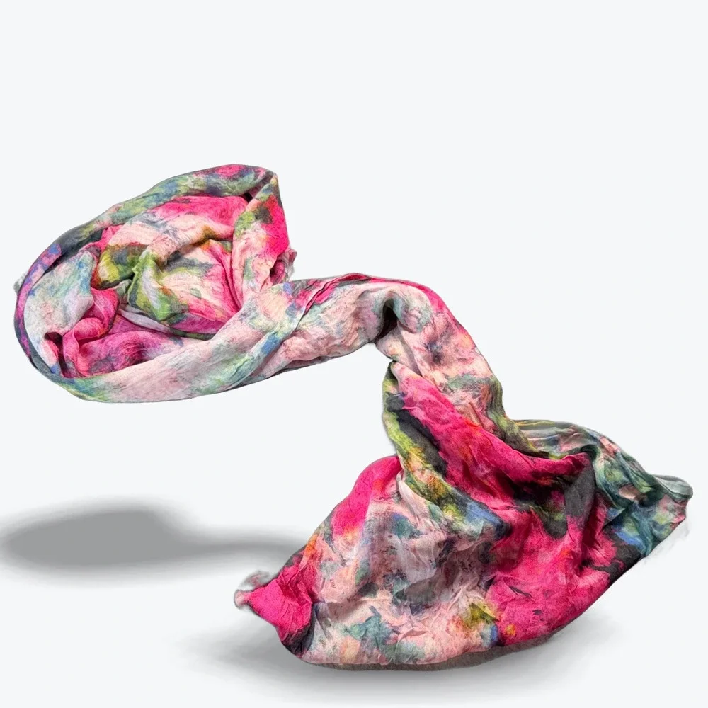 Fay Et‎ Fille Modal Silk Infiniti Scarf Floral Rectangle Pink Green Blue 24x72
